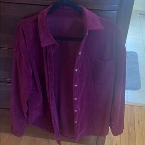Women’s Corduroy Button-Up Shirt Jacket - Burgundy oversized medium